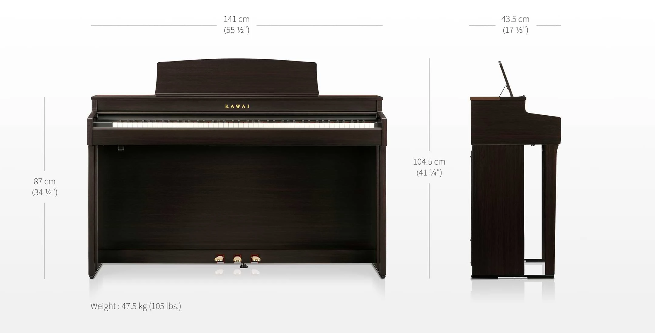 Kawai Digitalas klavieres CN301 Izmeri